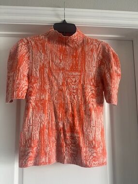 Maeve Orange and Cream Textured Short-Sleeve Sweater